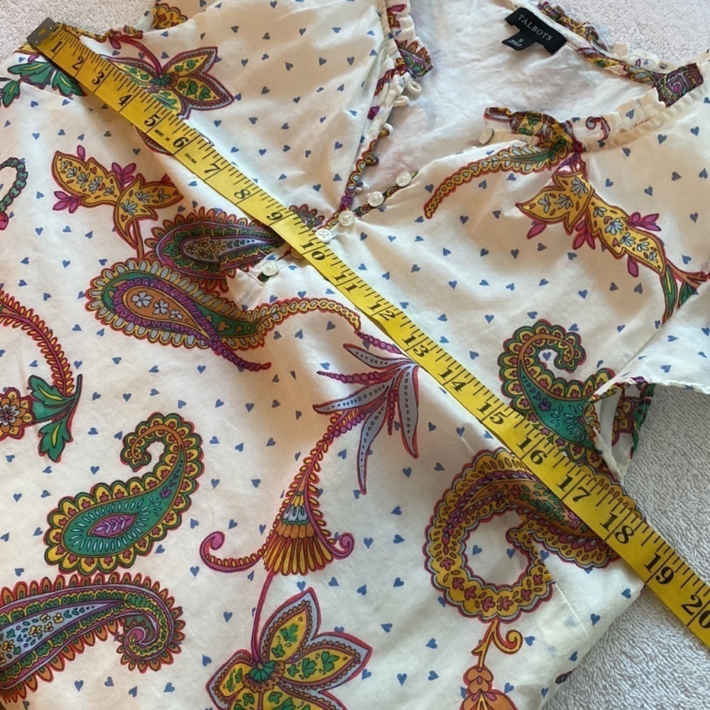 Talbots blouse flutter sleeve 1/4 button down front paisley print Size Small - Picture 5 of 7